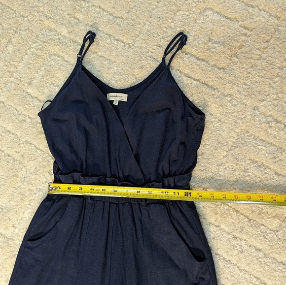 Monteau Navy Blue Cami Wide Leg Jumpsuit Elastic Waist Size Small - Picture 9 of 12